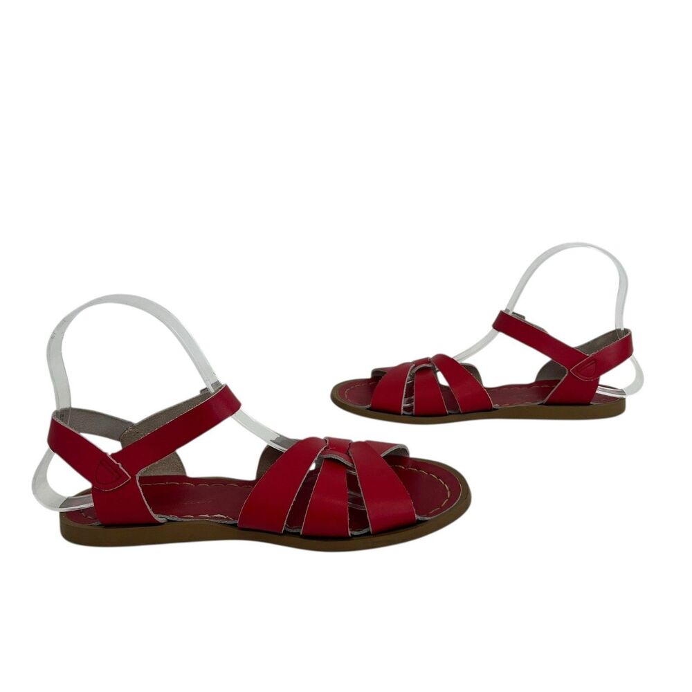 Salt Water Sandals Red Leather Strappy Youth Size 5 Adjustable Buckle - Picture 5 of 9